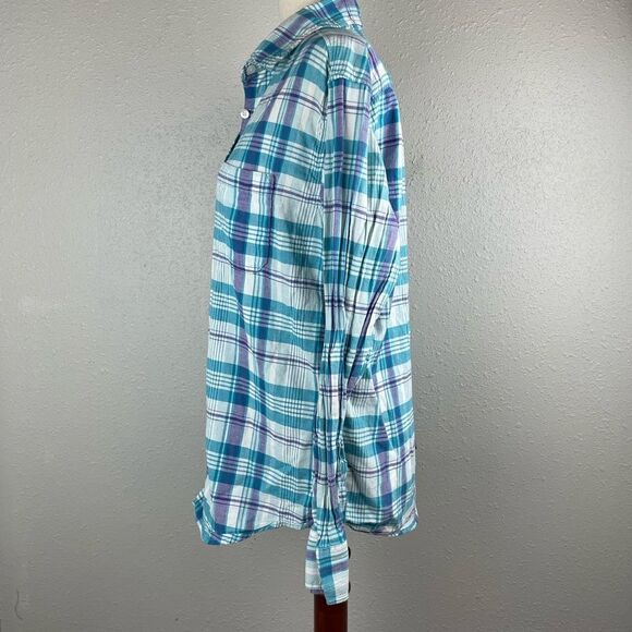 American Eagle Outfitters Blue Plaid Button Down Shirt Size S EUC - Picture 3 of 6